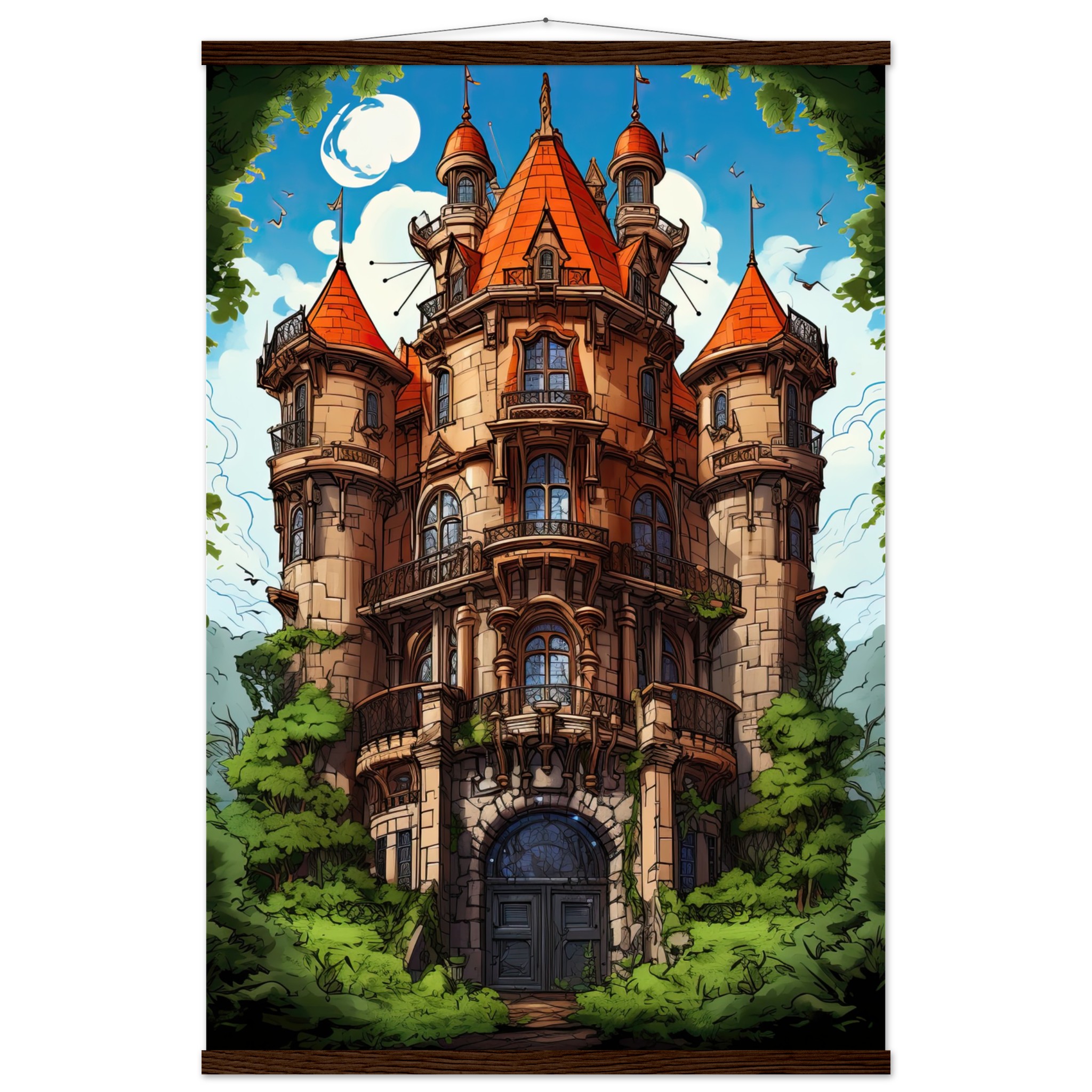 Chateau in the Woods Hanging Print – 60×90 cm / 24×36″, Dark wood wall hanger