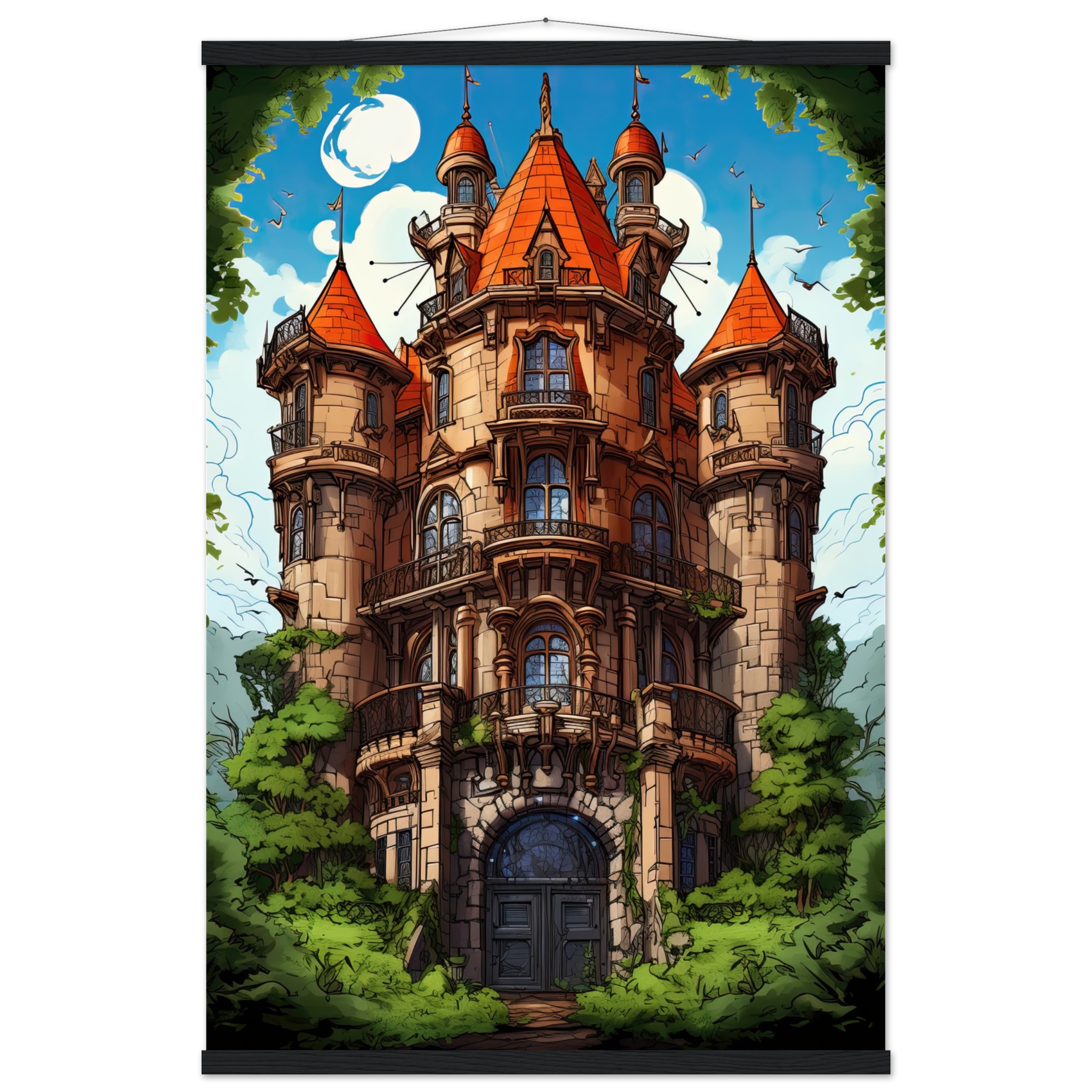 Chateau in the Woods Hanging Print – 60×90 cm / 24×36″, Black wall hanger