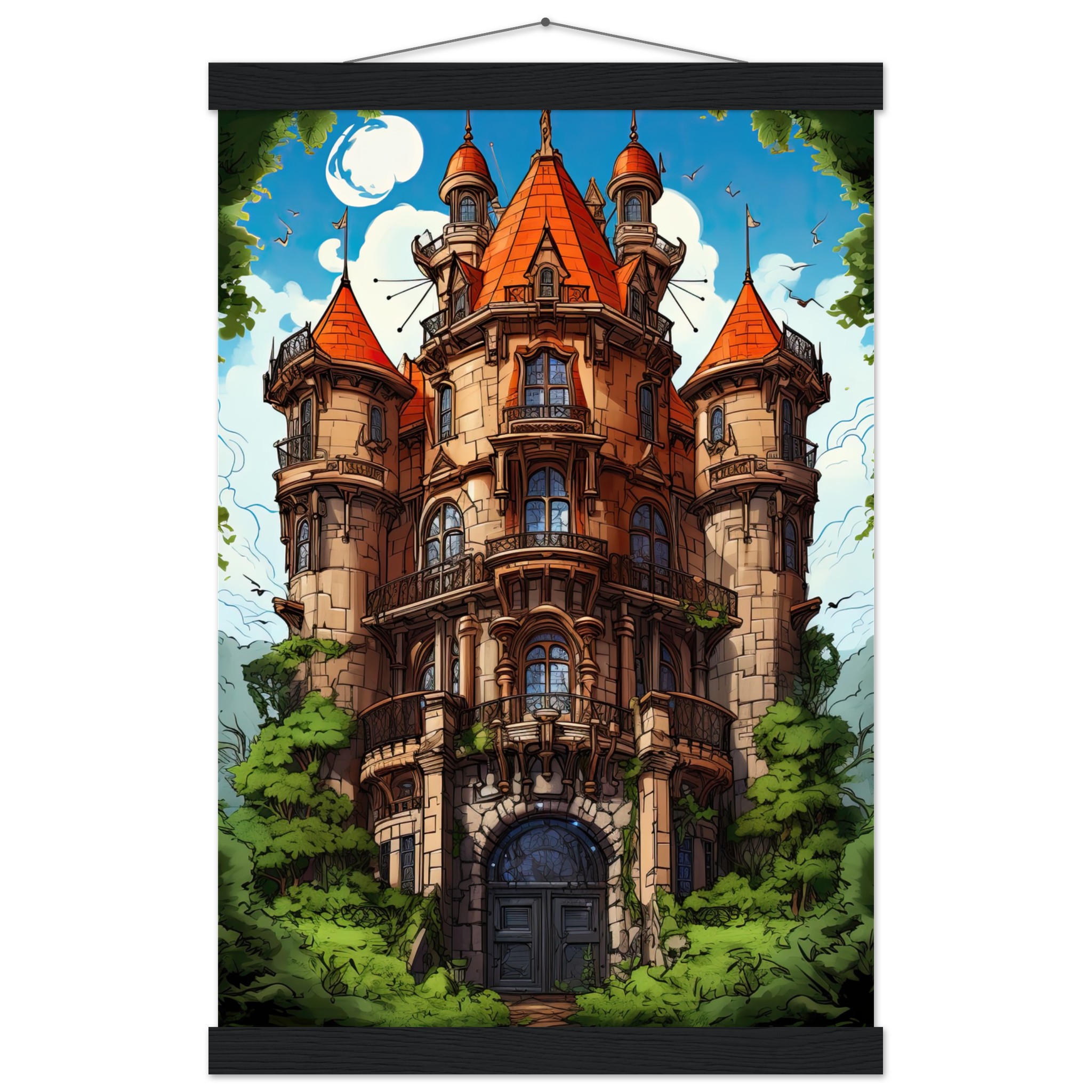 Chateau in the Woods Hanging Print - 30x45 cm / 12x18″, Black wall hanger