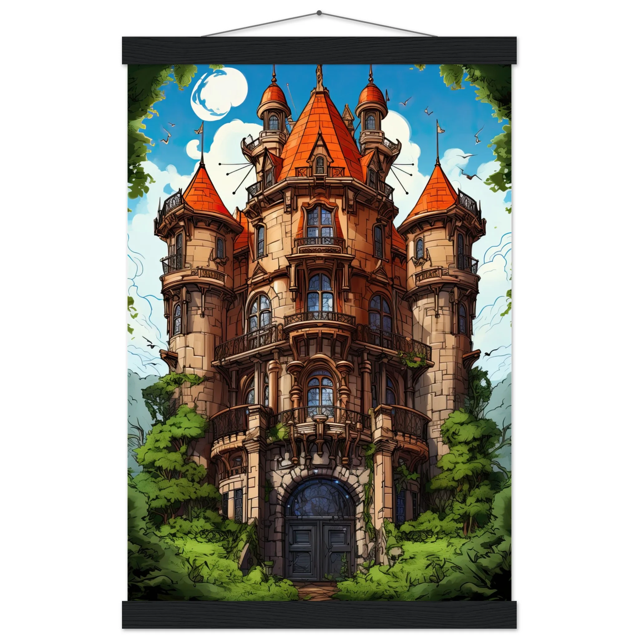 Chateau in the Woods Hanging Print – 30×45 cm / 12×18″, Black wall hanger