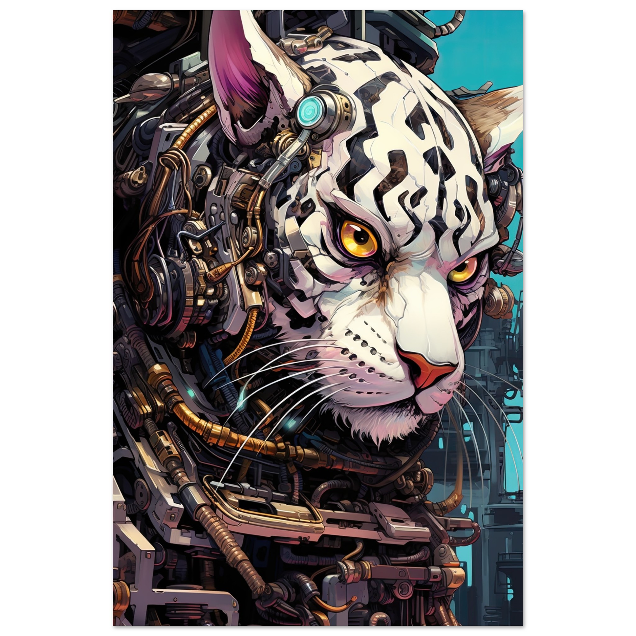 Cybernetic White Tiger Poster – 30×45 cm / 12×18″