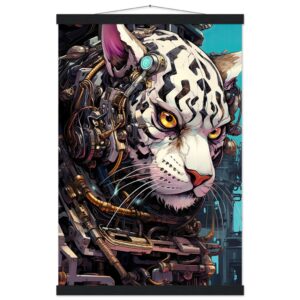 Cybernetic White Tiger Hanging Print - 40x60 cm / 16x24″, Black wall hanger