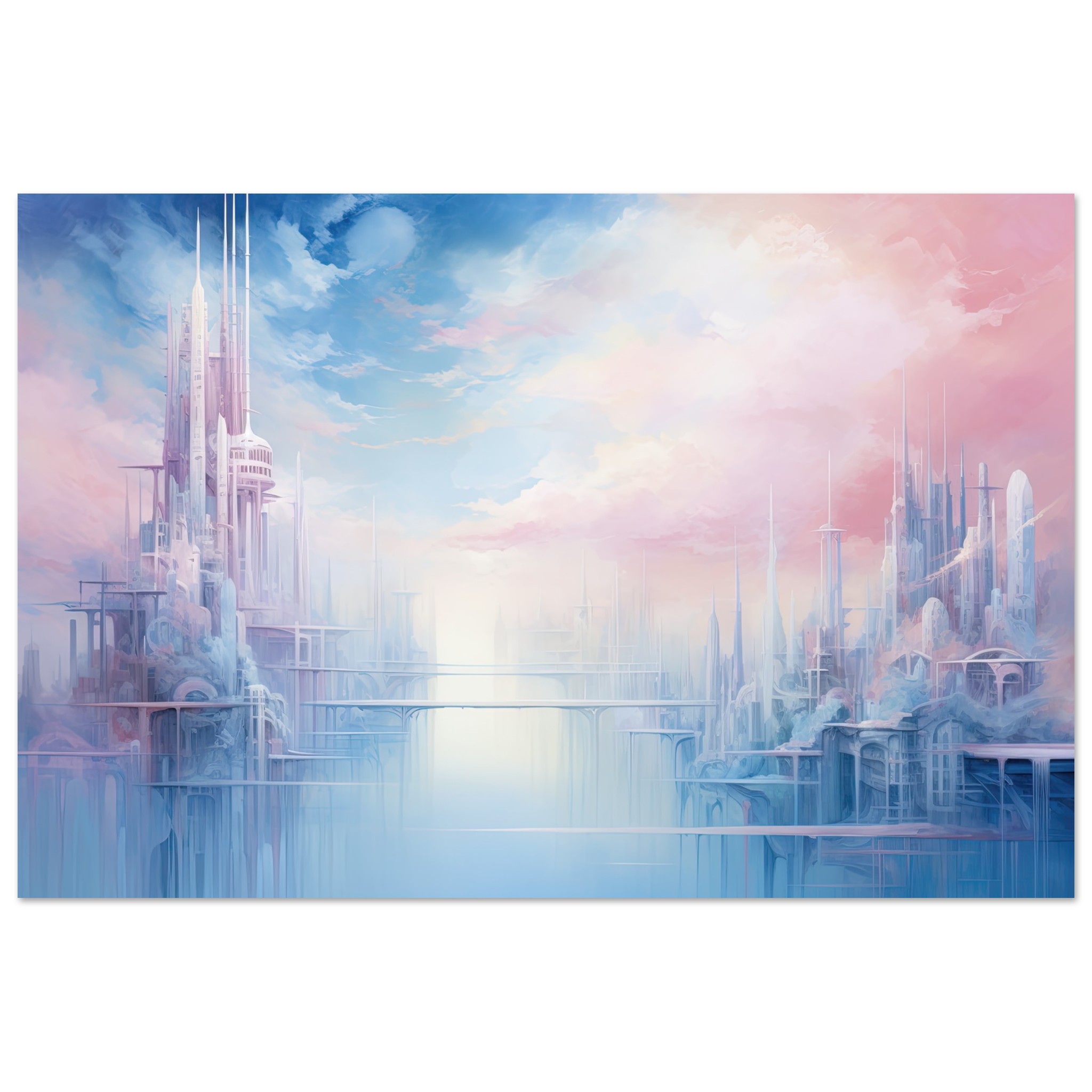 Pastel City in the Clouds Metal Print – 50×75 cm / 20×30″