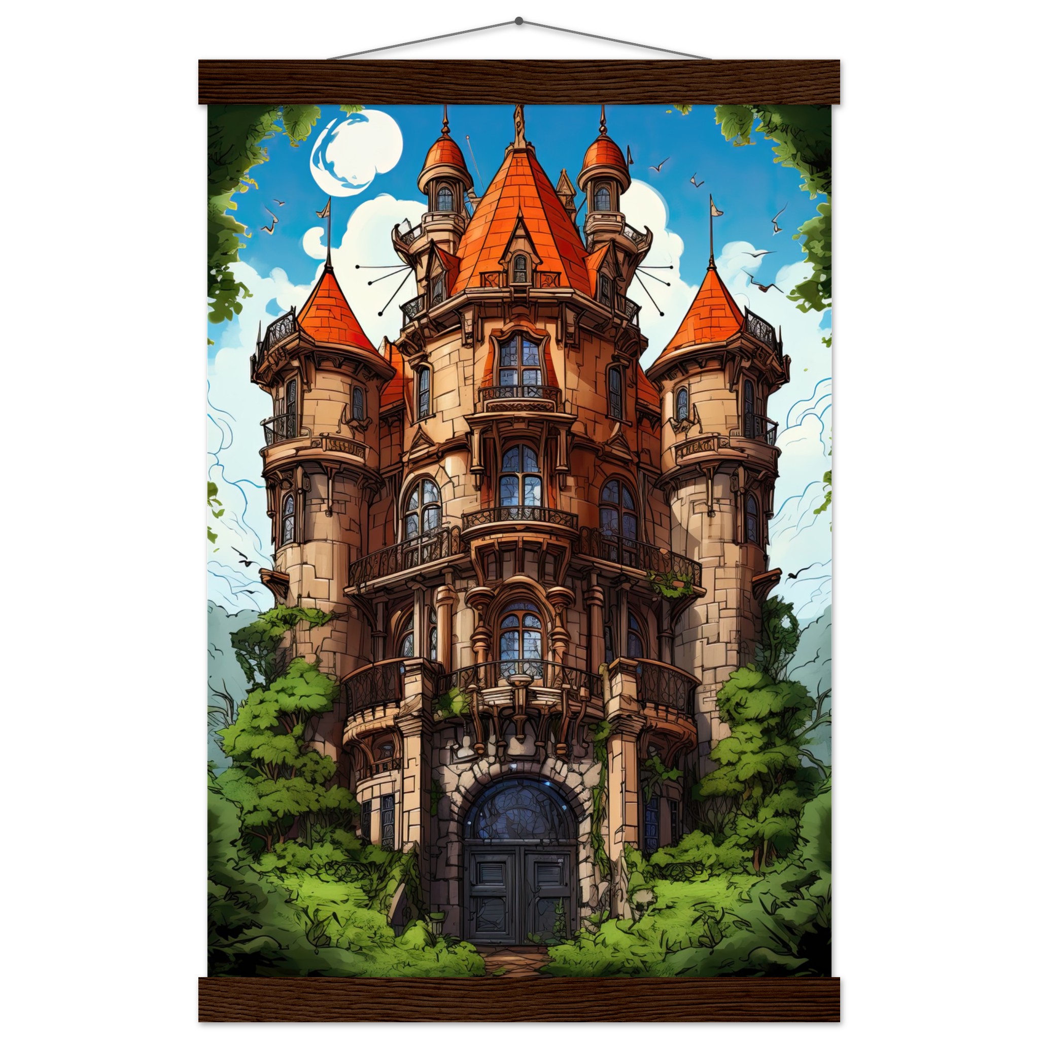 Chateau in the Woods Hanging Print – 30×45 cm / 12×18″, Dark wood wall hanger