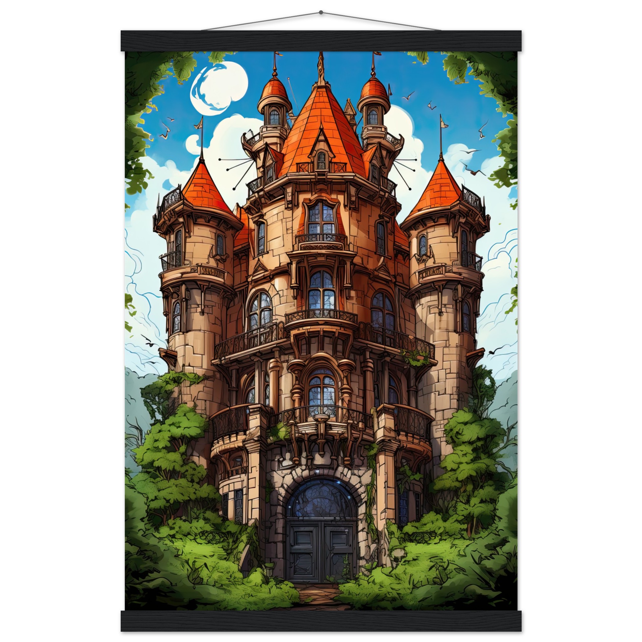 Chateau in the Woods Hanging Print – 40×60 cm / 16×24″, Black wall hanger