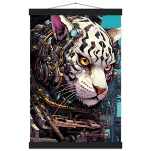 Cybernetic White Tiger Hanging Print - 30x45 cm / 12x18″, Black wall hanger
