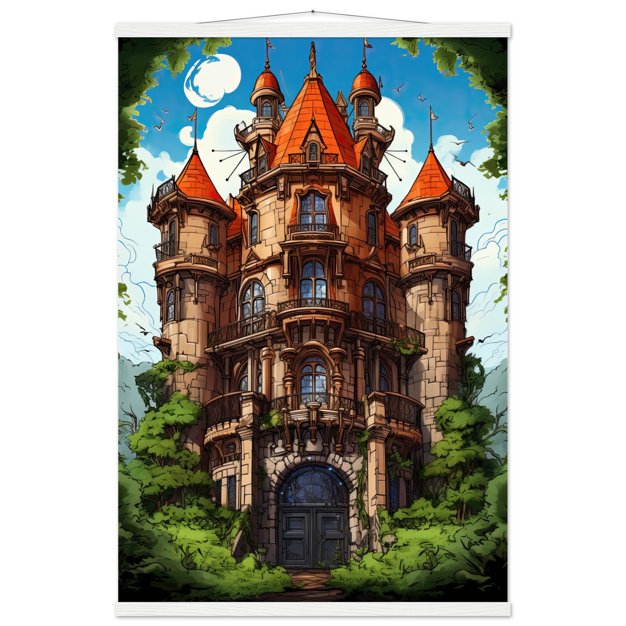 Chateau in the Woods Hanging Print – 60×90 cm / 24×36″, White wall hanger