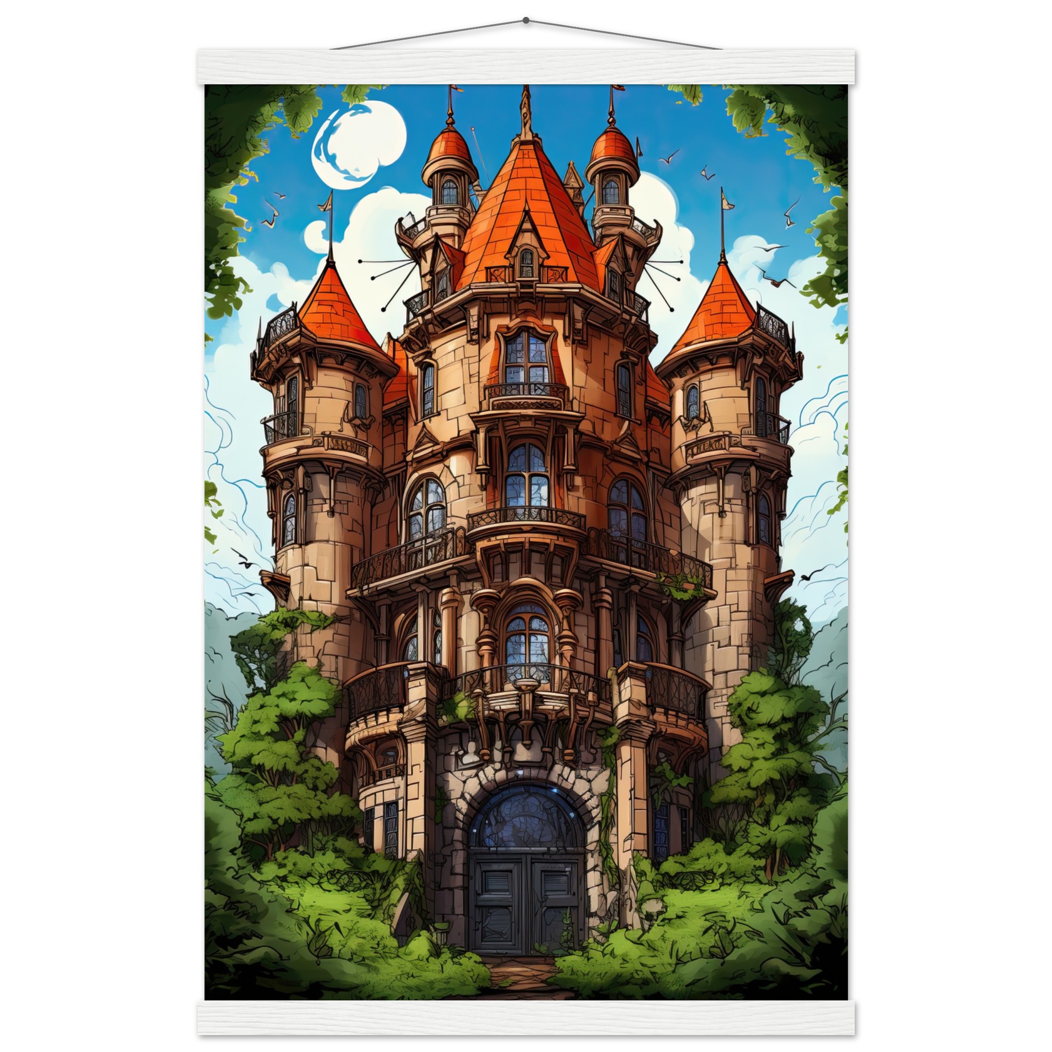Chateau in the Woods Hanging Print – 40×60 cm / 16×24″, White wall hanger