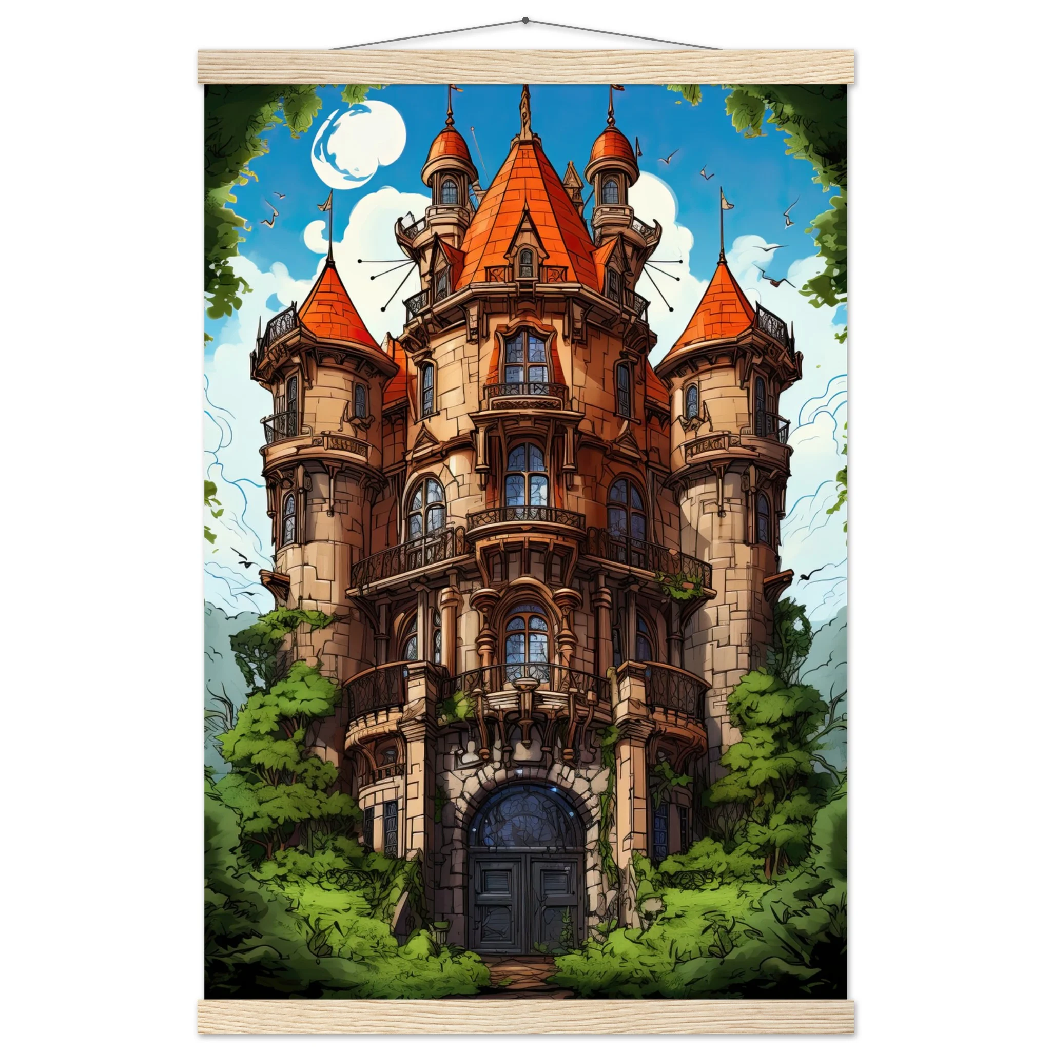 Chateau in the Woods Hanging Print – 40×60 cm / 16×24″, Natural wood wall hanger