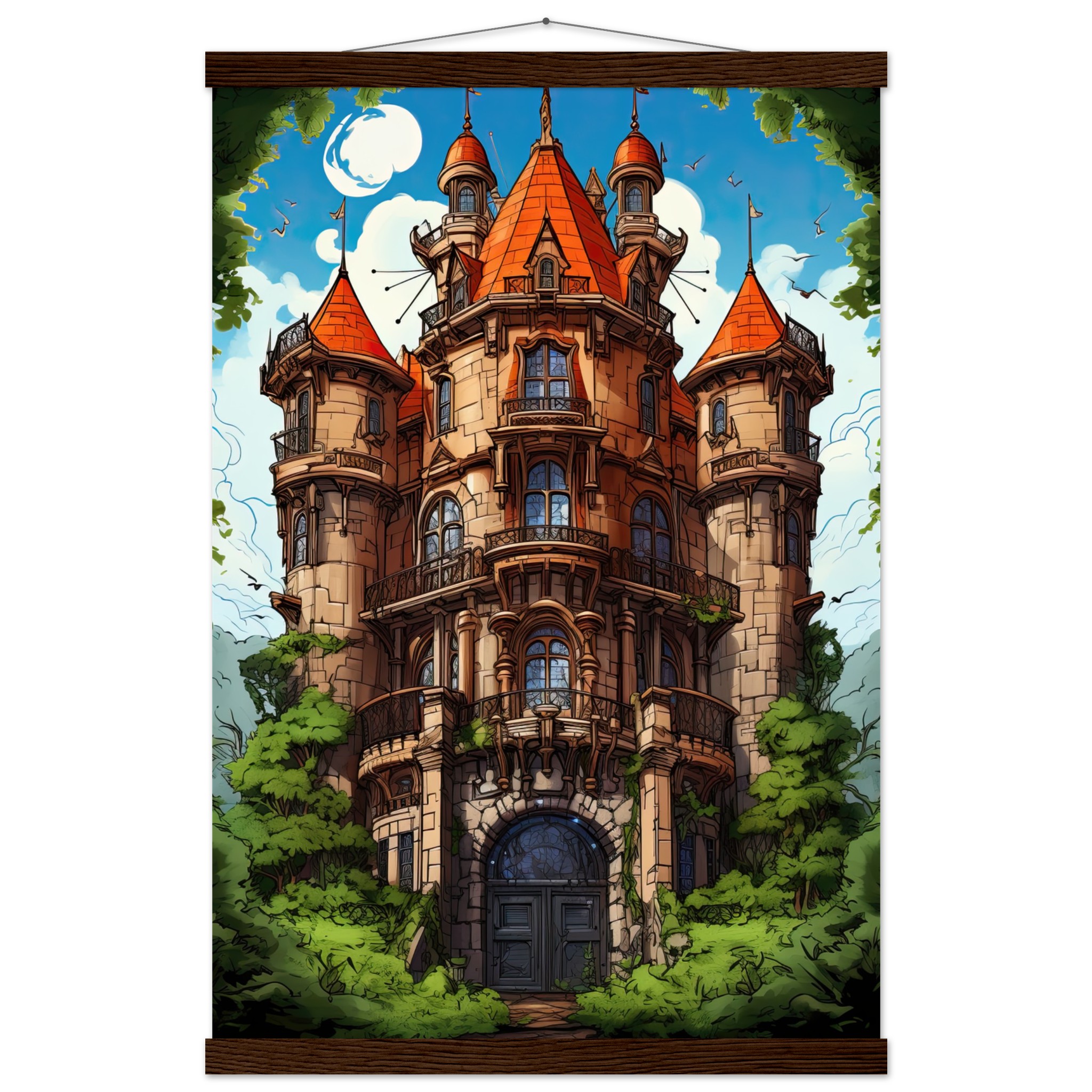 Chateau in the Woods Hanging Print – 40×60 cm / 16×24″, Dark wood wall hanger