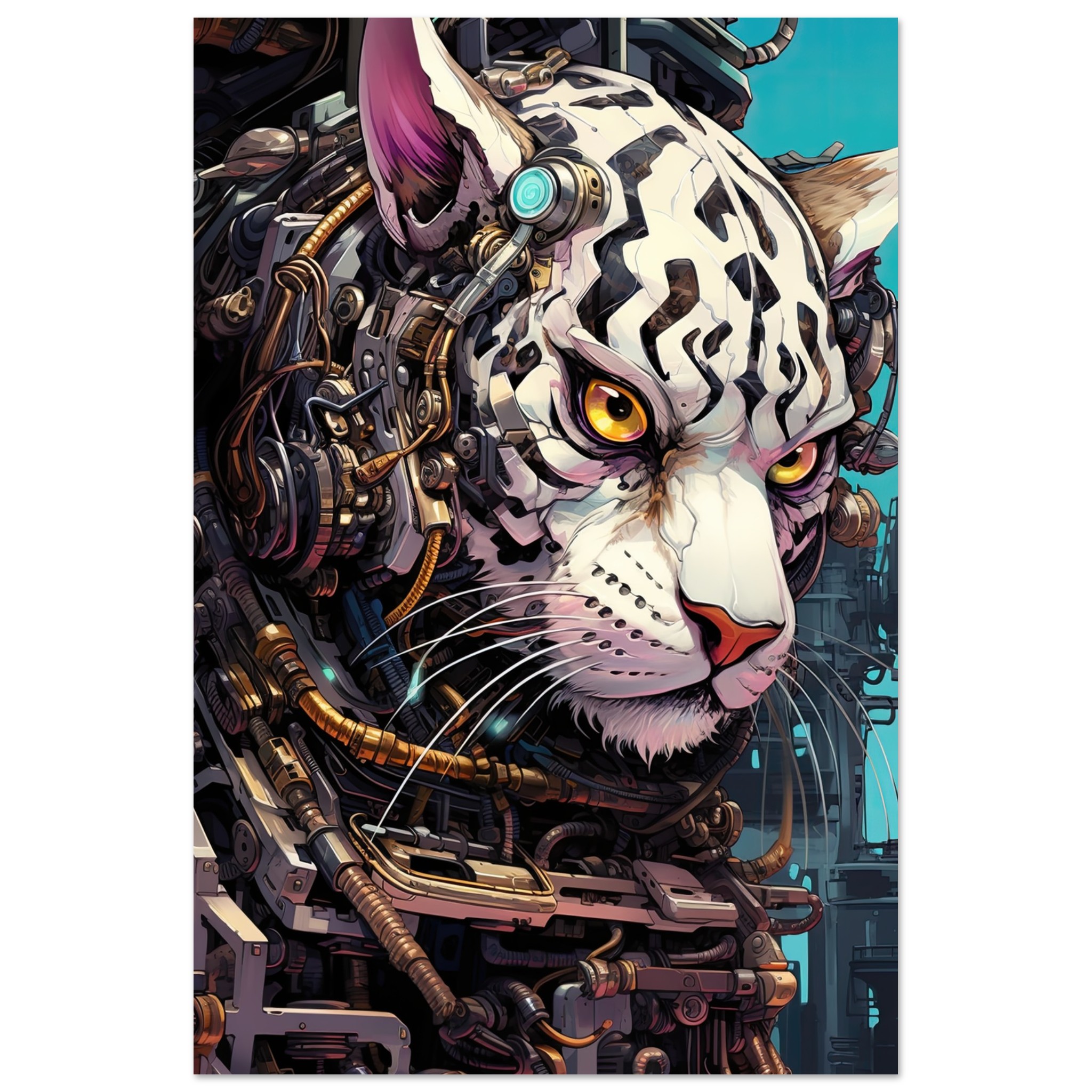 Cybernetic White Tiger Metal Print - 30x45 cm / 12x18″