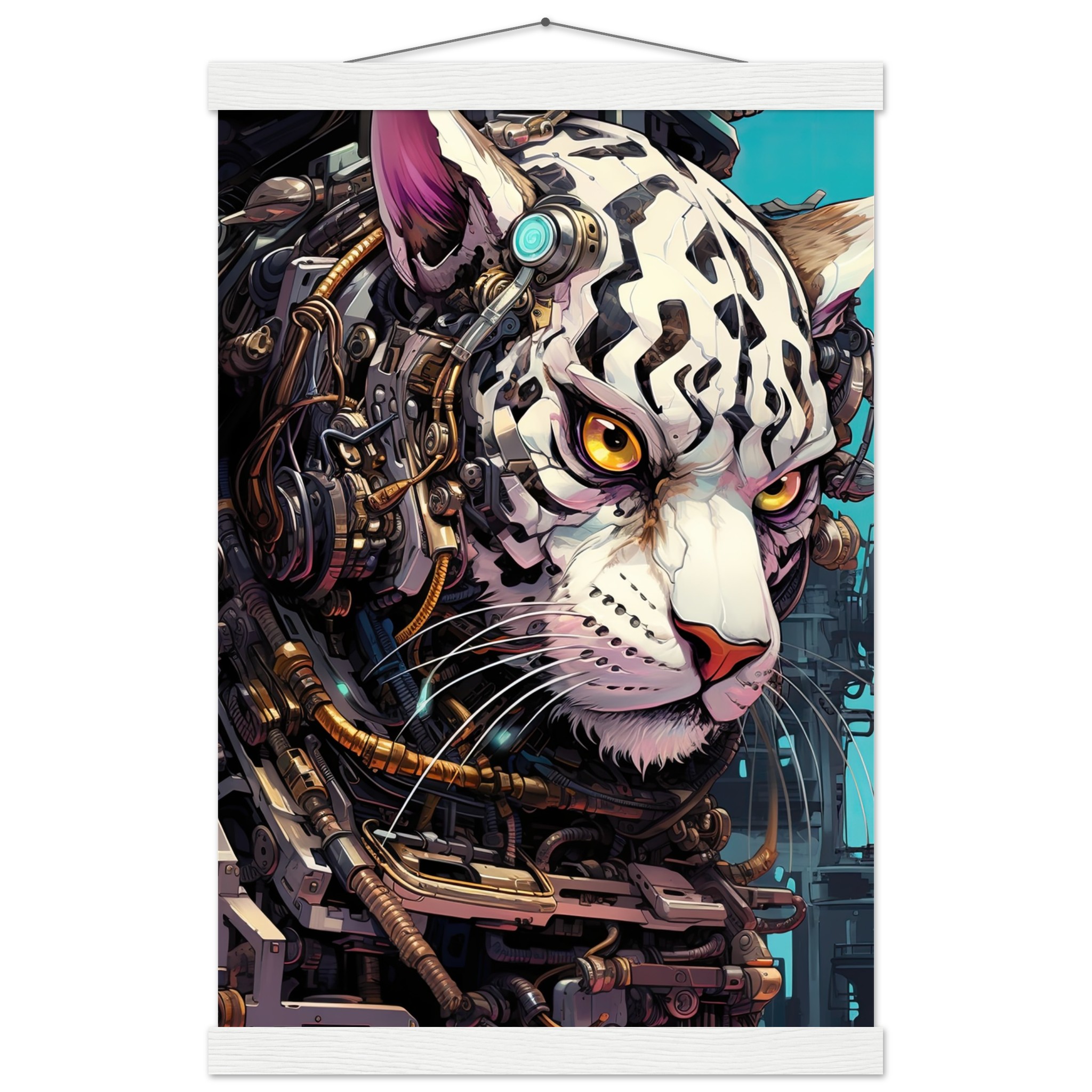 Cybernetic White Tiger Hanging Print – 30×45 cm / 12×18″, White wall hanger