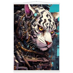 Cybernetic White Tiger Hanging Print - 60x90 cm / 24x36″, White wall hanger