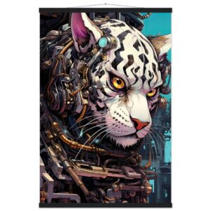 Cybernetic White Tiger Hanging Print - 60x90 cm / 24x36″, Black wall hanger