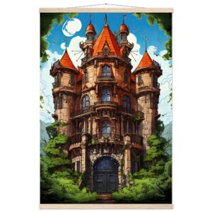 Chateau in the Woods Hanging Print - 60x90 cm / 24x36″, Natural wood wall hanger