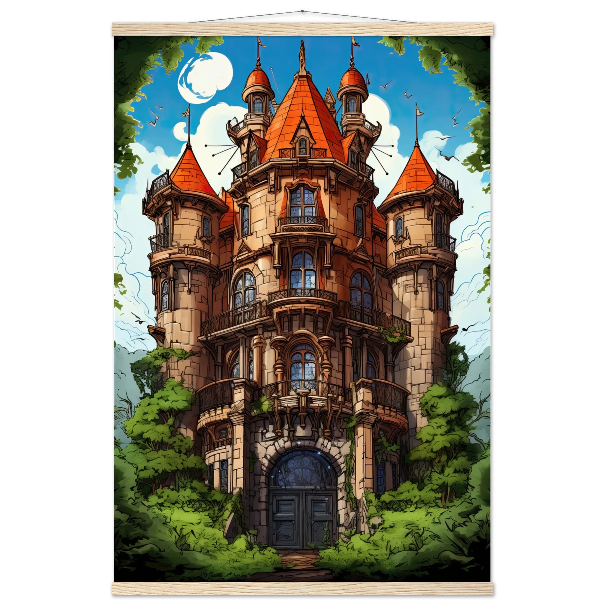 Chateau in the Woods Hanging Print – 60×90 cm / 24×36″, Natural wood wall hanger